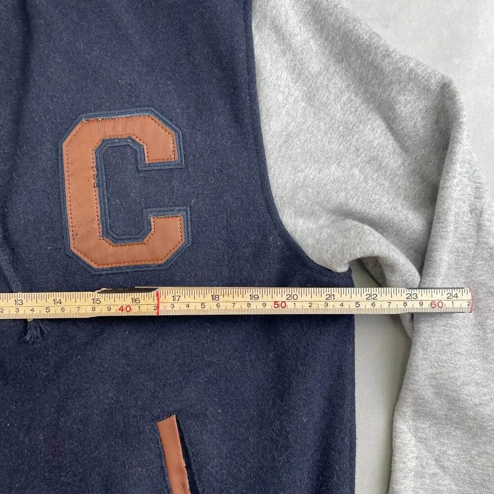 Champion Jacket Men M Navy Gray Hooded Varsity Letterman College Wool Blend Snap